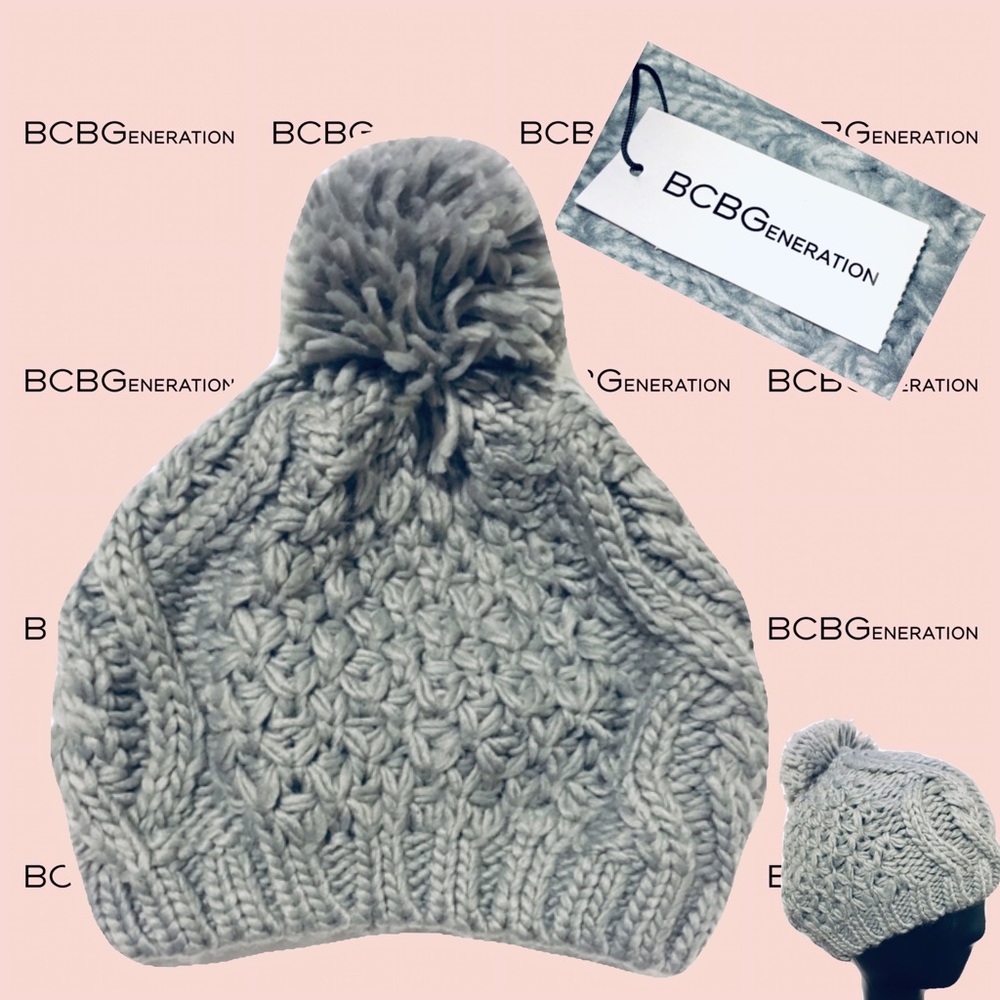 BCBGeneration Women’s Gray Knit Pom Pom Beanie